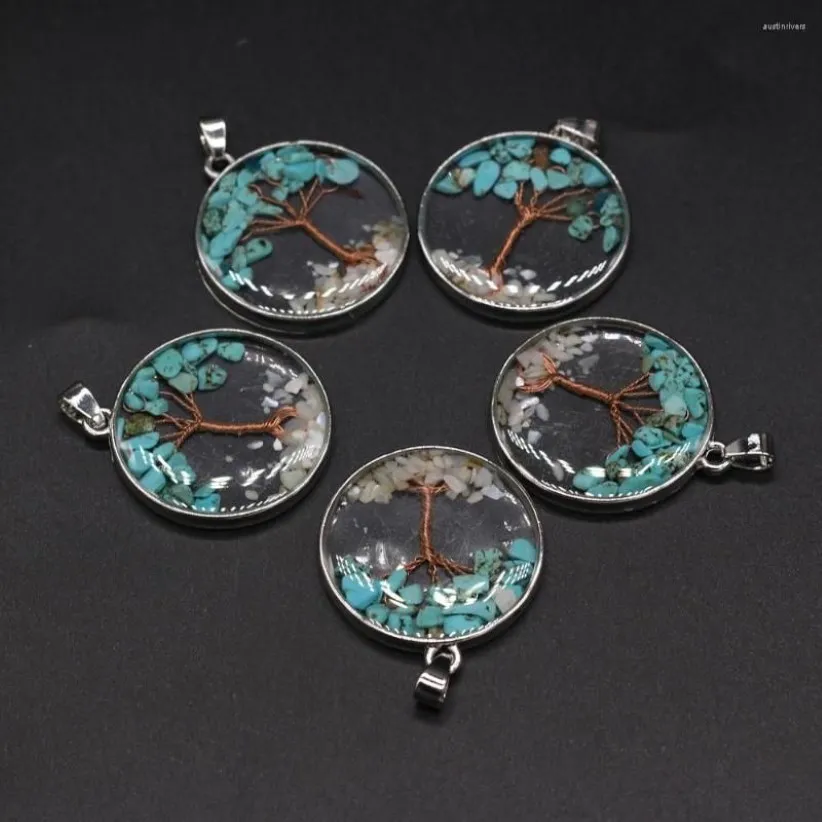 Colliers pendants Whole10pcs Stone Natural Turquoise Turquoise rond Travel Travel Faire des bijoux de collier de bricolage exquis Gift262X