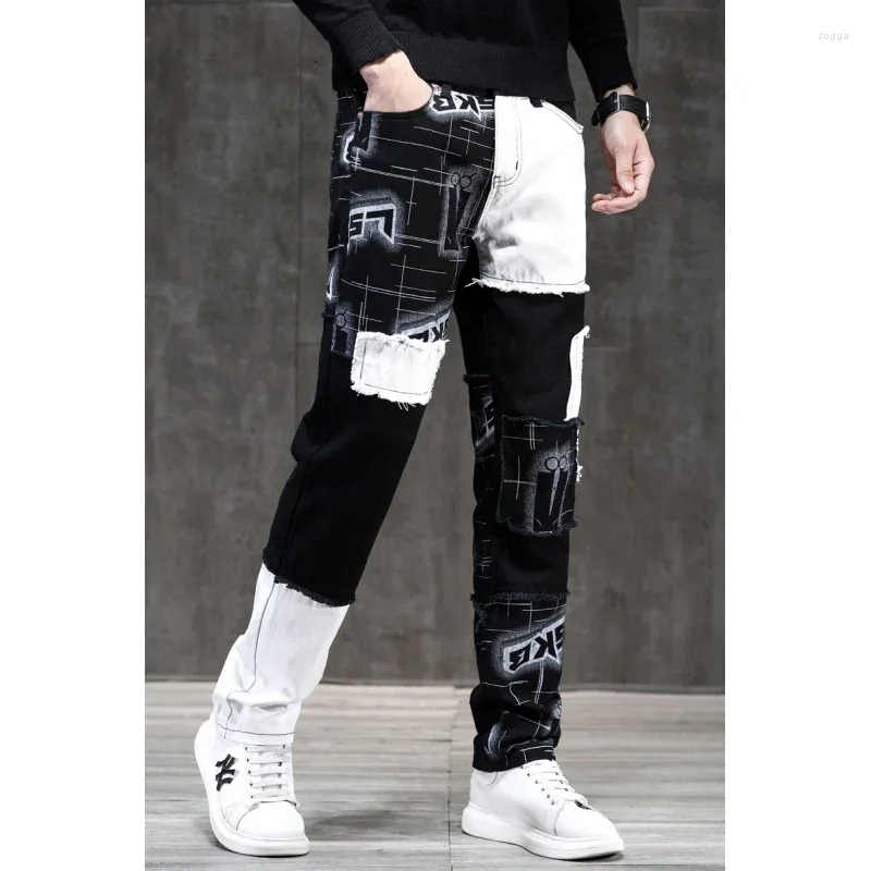 Jeans pour hommes couleurs de contraste en noir et blanc