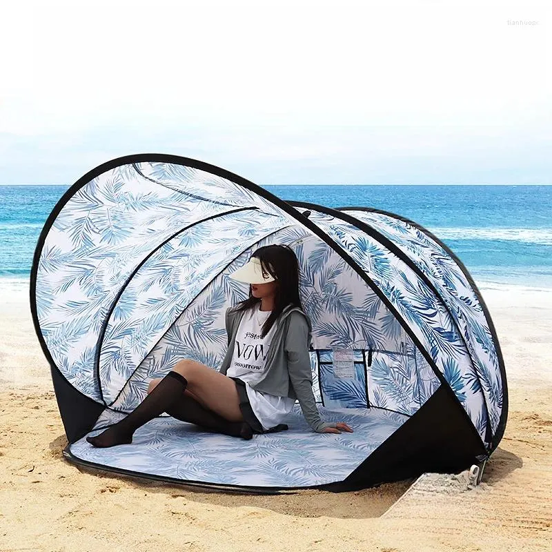 Zelte und Schutzhütten im Freien tragbare schnelle Eröffnung Strandzelt Sonnenunterkunft Camping Schatten Windproof einteiliger Baldachin UPF50