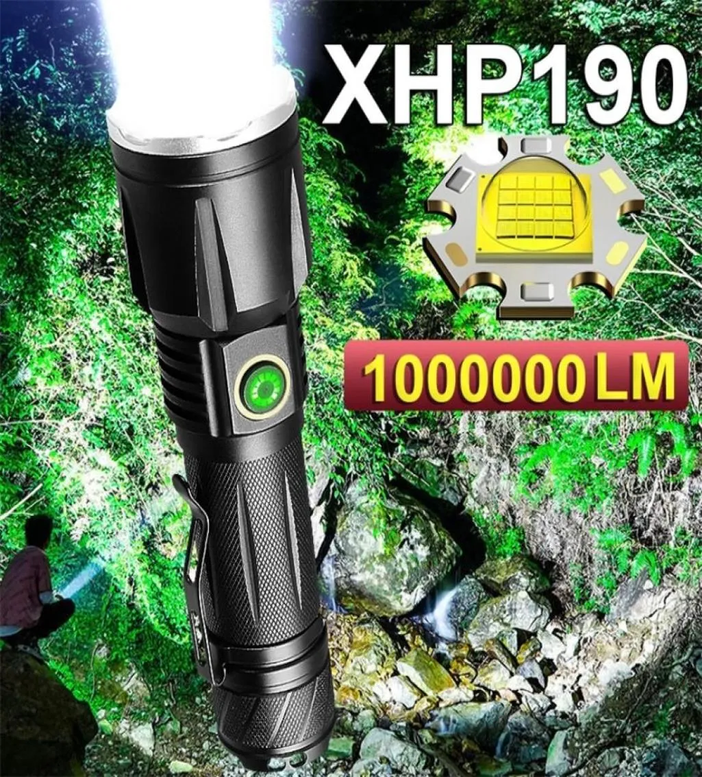 Super 190 mais poderosa lanterna LED 90 USB High Power Torch Light Recarregável Tactical 18650 Lâmpada de trabalho 220307385384284270