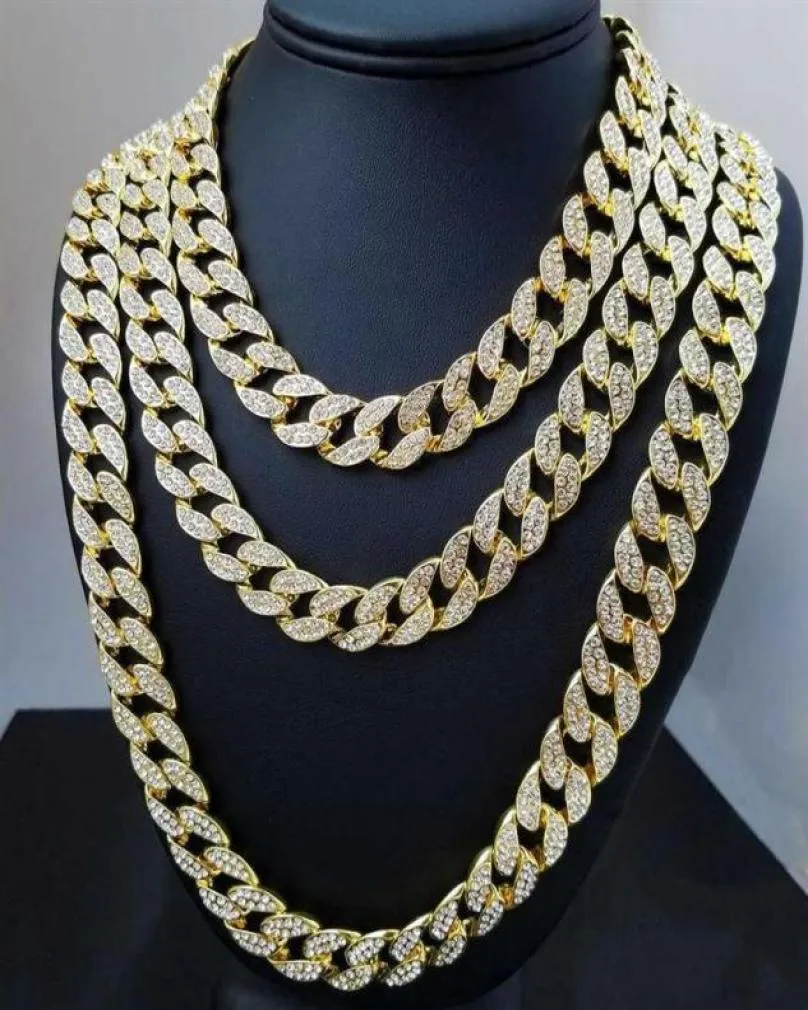 Iced Out Miami Cuban Link Chain Gold Silver Men Hip Hop Necklace Jewelry 16inch 18inch 20inch 22inch 24 tum 28inch 30inch222157513