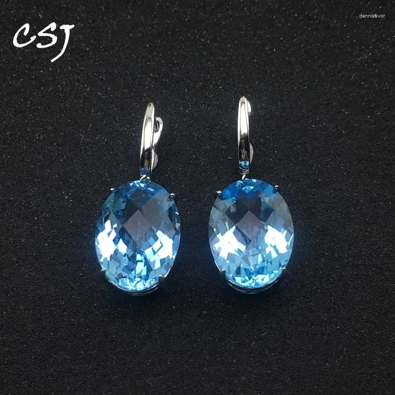 Orecchini per borchie CSJ Big Stone 32ct Skil Natural Blue Topaz 925 Sterling Silver Fine Jewelry for Women Wedding Engagment Party Gift