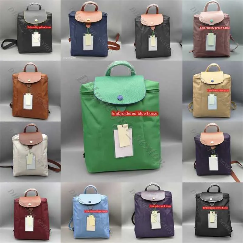Vendas de alta qualidade bolsa bolsa de bolsa de atacado Modinha de moda dobrável mochila francesa nylon mulheres 70º aniversário de luxo bordando bolsas de ganga