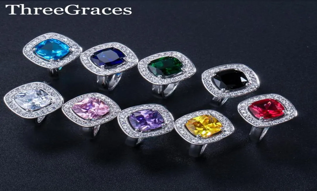 Anneaux de mariage trois Graces Fashion Ladies Jewelry Cumbic Zirconia Crystal Pave Big Square Party for Women RG0315577890