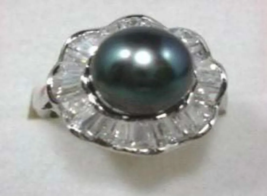Charmant anneau de perle de perle noire de 12 mm 7 8 901235153759