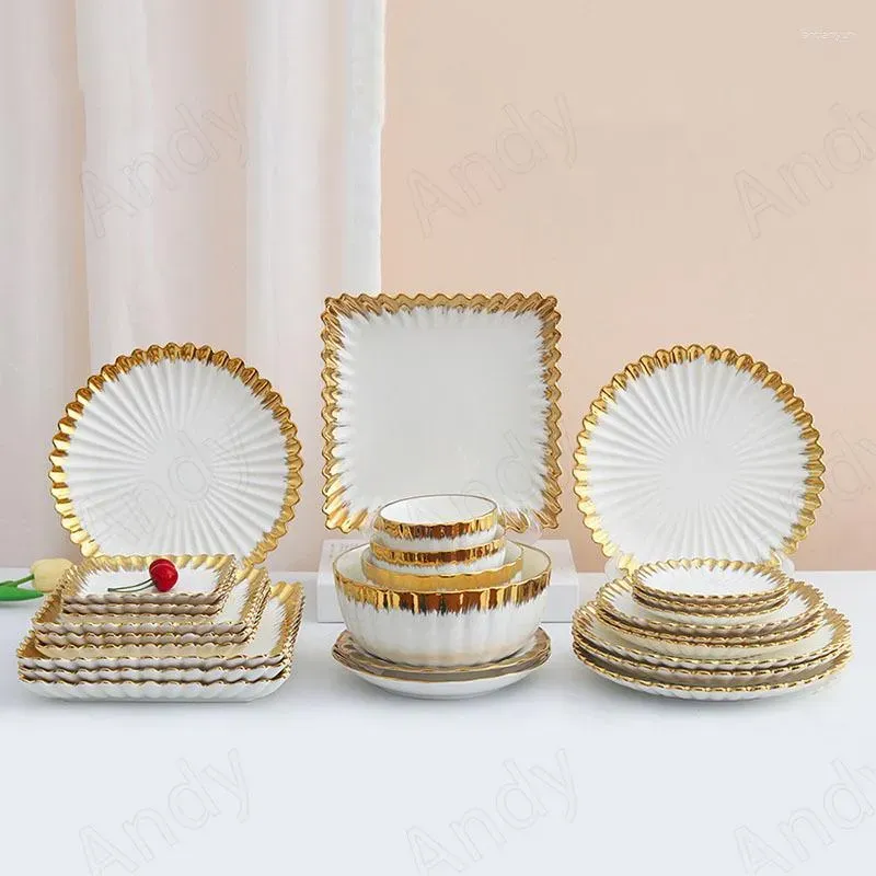 Plates Plates Gold Plated Ceramic Plate Sets Handmade Flower Lace Living Room Dinner Set And Dishes Afternoon Tea Fruit Salad