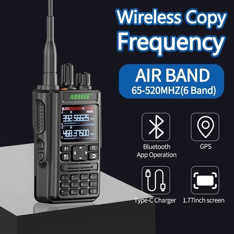 Guns Abbree AR869 Walkie Talkie 136520MHz Band complet Ham Handheld GPS GPS Bluetooth Air Band Wireless Copy Copy Fréquence bidirectionnelle Radio