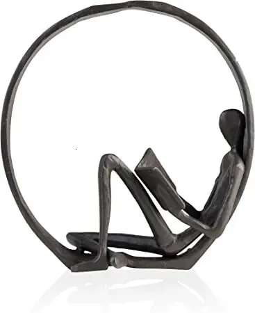 Aesthetic Encircled Reader Art Iron Sculpture Modern Abstract Figurine Shelf Decor Accents Bookshelf Ring Decorative Objects 240411