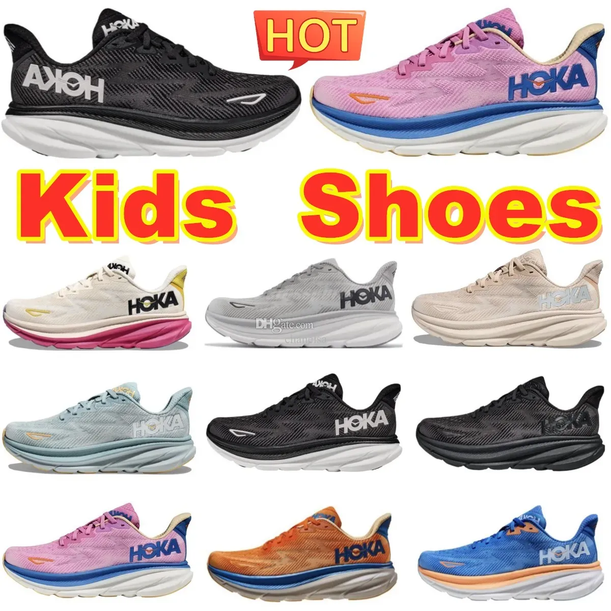 Utomhus stora barn skor hoka clifton 9 småbarn sneakers tränare hokas en gratis folk flickor pojkar springande sko designer ungdom löpare andetag