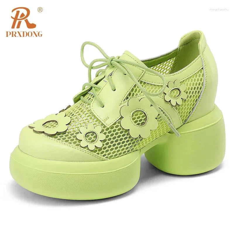 Chaussures habillées prxdong marque printemps été femme pompes hautes talons épais plate-forme épais fleurs douces fleurs rose vert fête décontractée 39