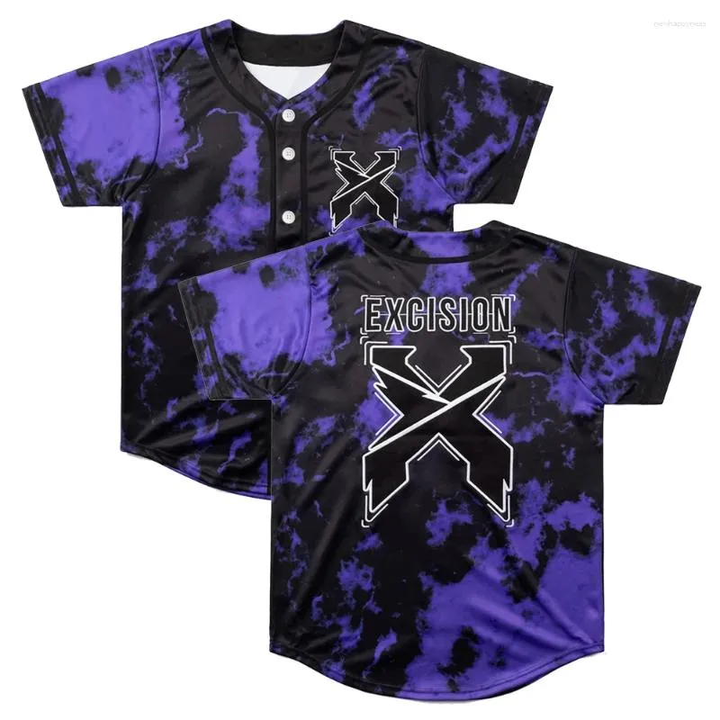 Men's T Shirts EXCISION Merch Headbanger Tie Dye Baseball Jersey Purple Shirt V-Neck Short Sleeve Streetwear Men Women Fashion Clothes