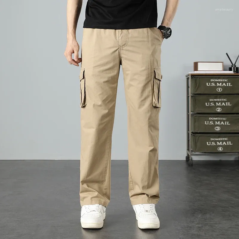 Men's Pants Mens Military Cargo Cotton Men Pocket Loose Straight Casual 2024 Spring Male Plus Size Jogger Sports Work Trousers