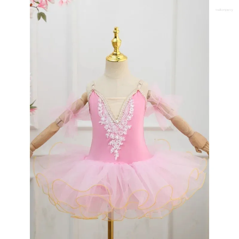 Vestido de dança de balé infantil para crianças, vestido de cisne suave, princesa Pengpeng, fantasia