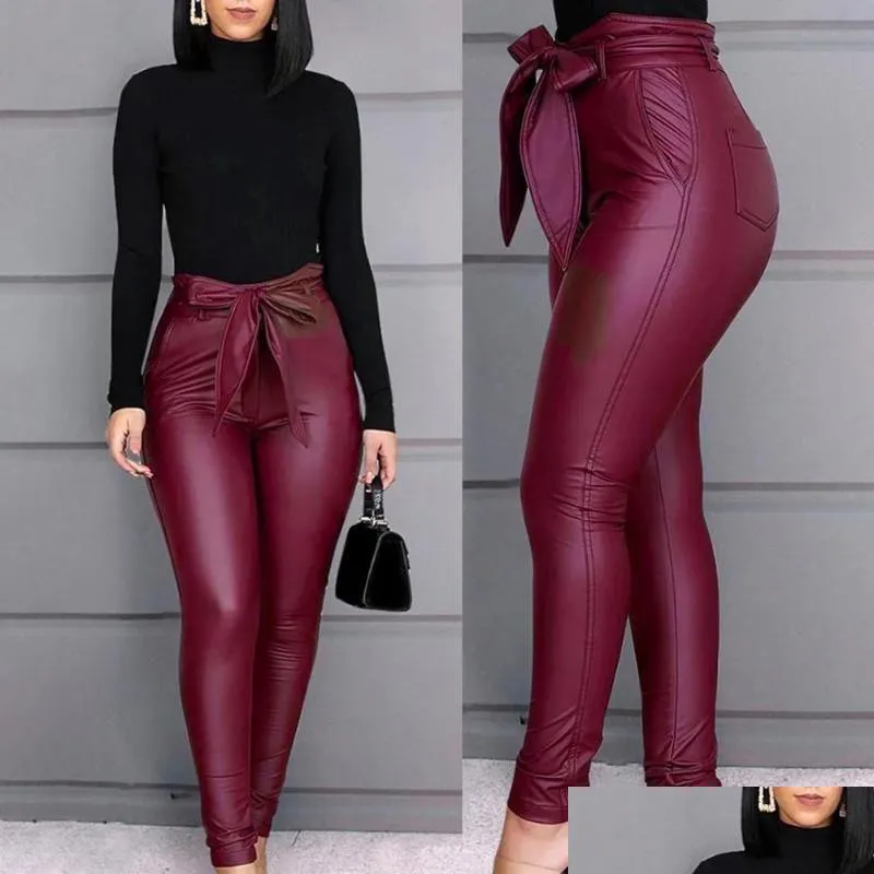 Pantaloni da donna Capris Wear Resistente Attraente Donne PU Pantaloni magri in pelle Solido per abbigliamento abiti da consegna a goccia dhrdj