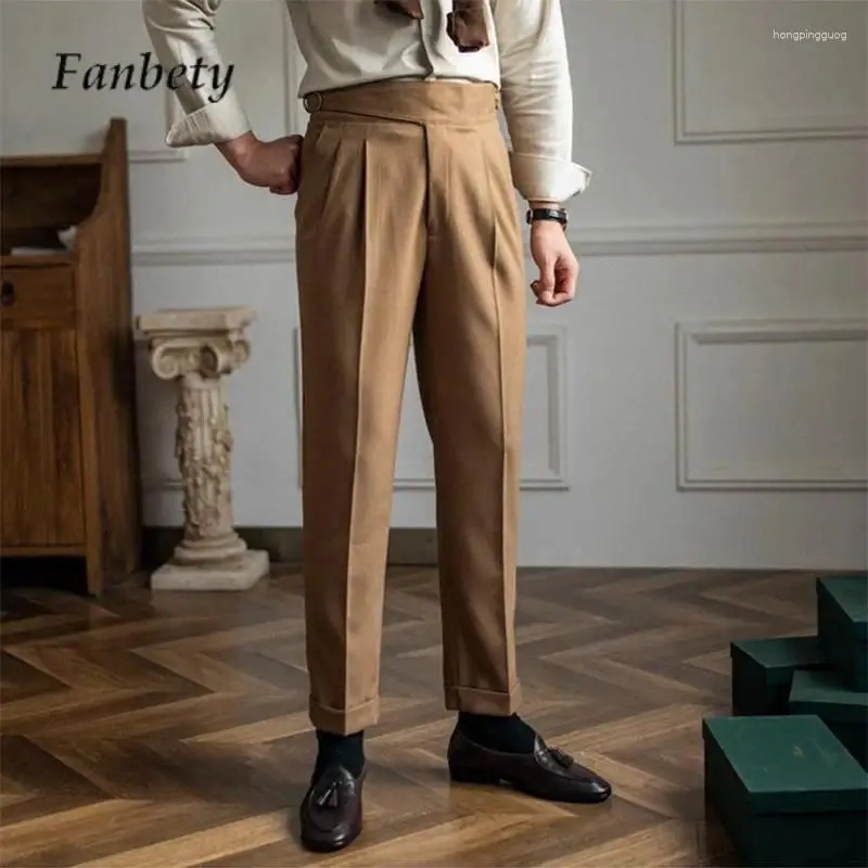 Herenbroek 2024 herfst winterbedrijf mode verdikt warm stevige kleurpak broek casual all-match potlood voor mannen