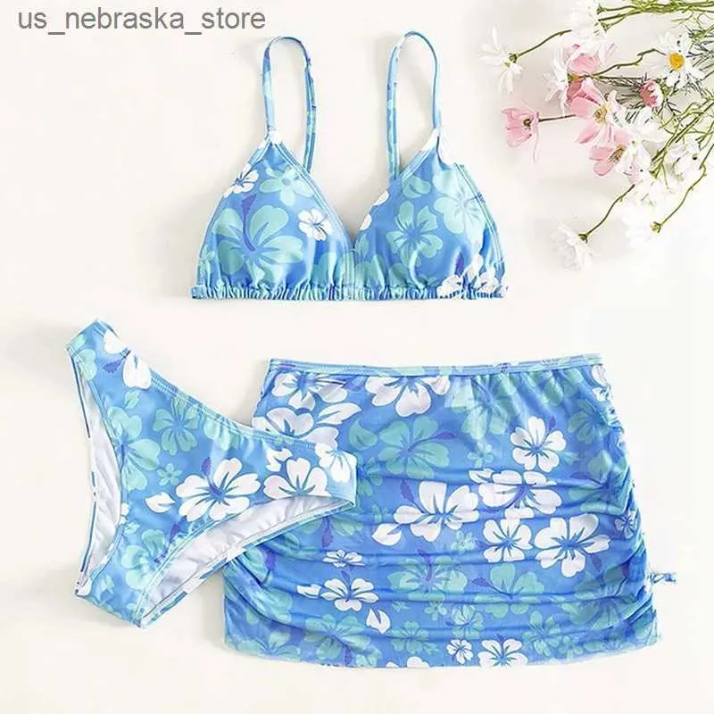 Jednoczęściowe 8-12Y Childrens Swimwear Sampodear z kwiatowymi patchworkami dziewcząt stroje kąpielowe spa bikini nadruk wygodne poliestrowe oddychanie stroje kąpielowe Q240418