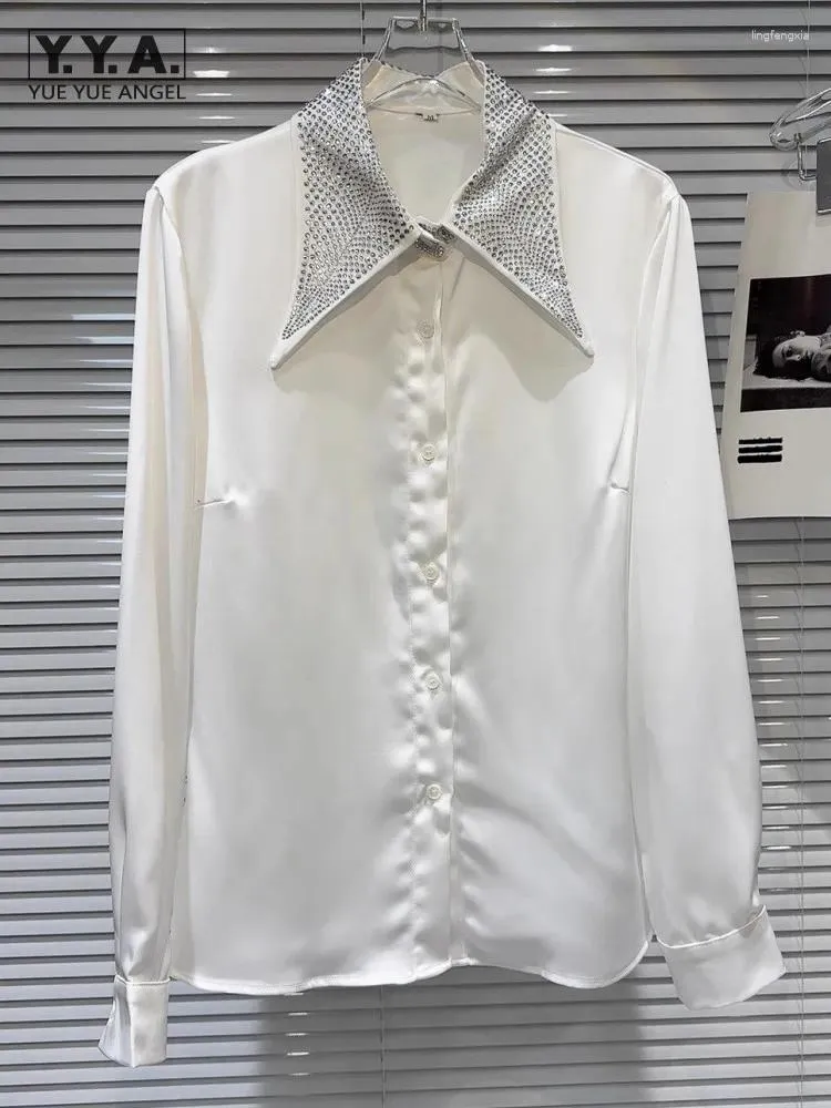 Blouses des femmes Bureau des dames élégantes Spring à manches longues Shirt diamants remin-down Collar décontracté single tops tops solides chemises