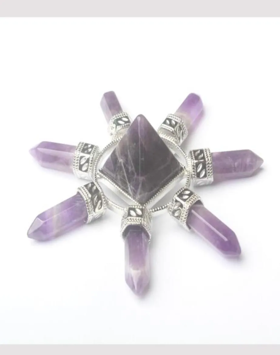 Colliers pendants Améthystes de cristal clair rose rose naturel 7 Chakra Hexagon Prism Magic Wand Energy Tower Reiki Pendulum H3109634