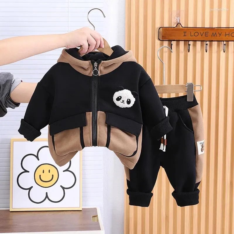 Set di abbigliamento ragazzi abiti densi bambini inverno bambini in cotone velluto cappotti con cappuccio pantaloni 2 pezzi abiti caldi per tute da bambino per bambini abiti carini