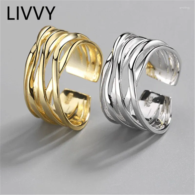 Anelli di cluster Livvy Vintage Silver Color Geometric Irregular Ring per le donne Regolabile Antique Regolamento 2024 Trend