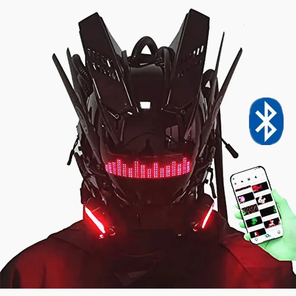 Cyberpunk Mask Cosplay for Men Bluetooth APP Techwear mask Halloween Cosplay Costume Accessory with LED Lamp Futuristic Mask 240417