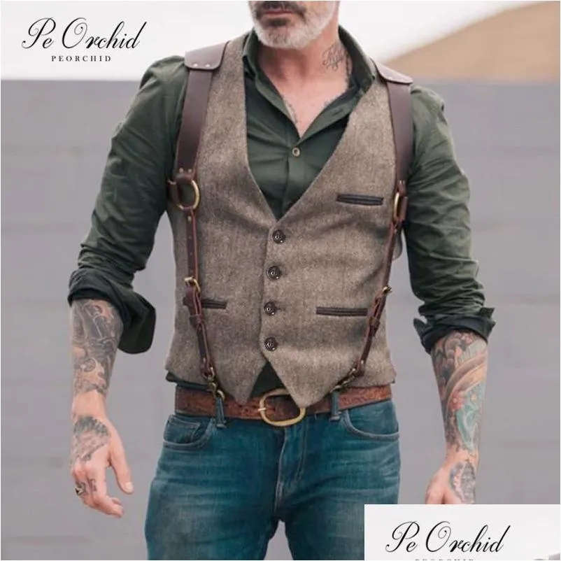 Men'S Vests Vintage Mens Vest Formal Waistcoat For Men Fashion Casual Business Groomsmen Wedding Colete Drop Delivery Apparel Clothing Dhczt