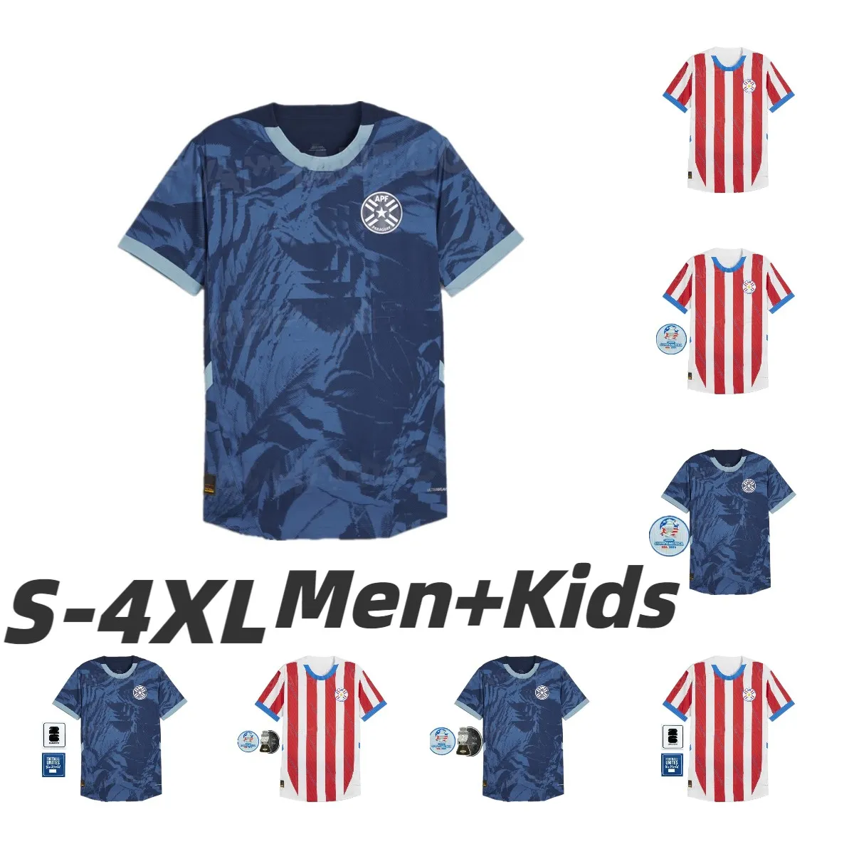 2024 2025 Paraguay Futbol Jersey Copa America Maillots De Ayak Kırmızı Beyaz Uzak Koyu Mavi Futbol Gömlek 24 25 Erkek Çocuk Kiti Top Kısa Kolu Özel Tekdüzen Yetişkin Boyutu S-4XL