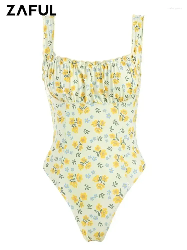 Costumi da bagno femminile Zaful di costumi da bagno monopezzo Ditsy Floral Bust Ruffle senza battuta di risonanza di pancia a back-bumping da bagno