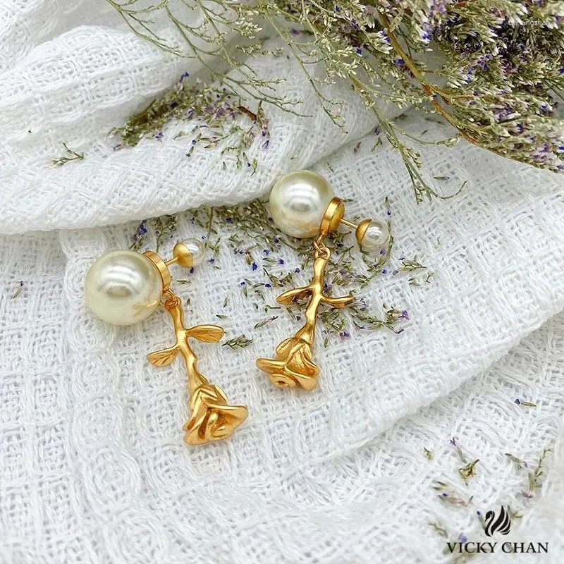 Boucles d'oreilles étalon 925 Silver plaqué Gold Retro Style Pearl Europe et American Elegant Women's Fashion's Brand Bijoux Gift