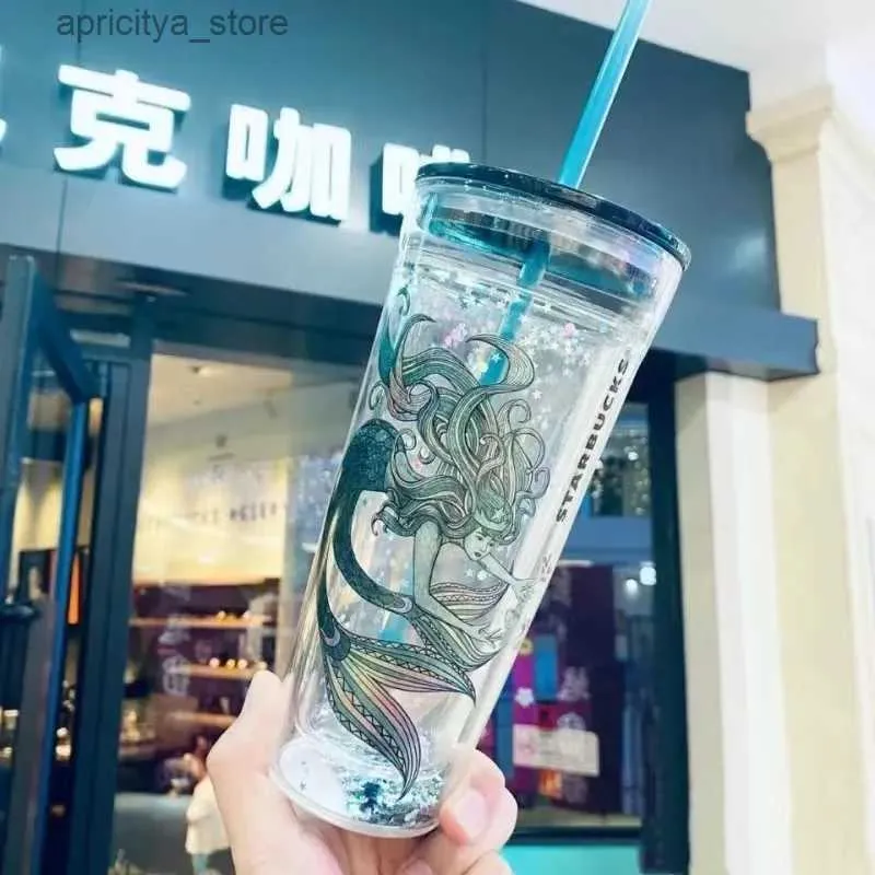 Vattenflaska Creative Starbucks Cups 591 ml Pink Cherry Blossom stor kapacitet Glaskopp med halmkopp L48