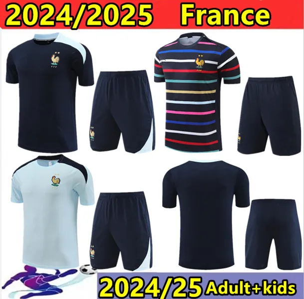 2024/2025 프랑스 프레프 트랙 슈트 축구 저지 벤제마 mbappe equipe 24/25 축구 훈련복 짧은 슬리브 chandal de futbol 스웨터 스웨터 생존