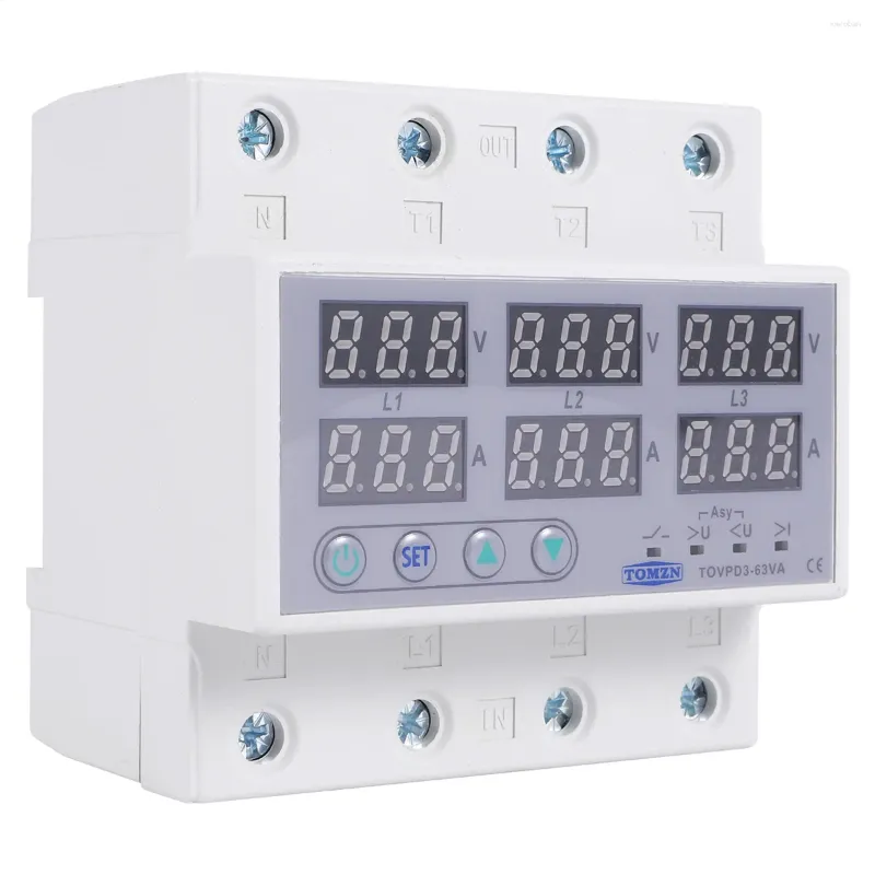 Opbergtassen DIN RAIL 3 Fase spanningsrelais 380V Voltmeter Ammeter over en onder Monitor Relais Protector AANPRAAG STOUNT 63A