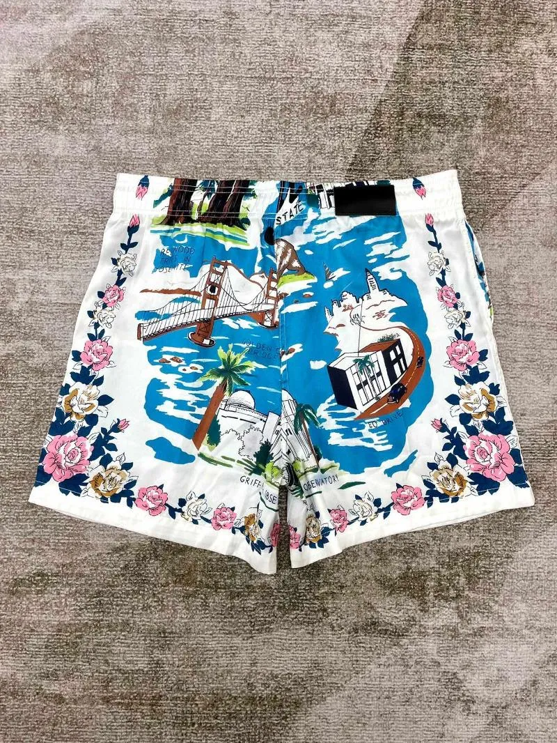 Herr shorts sommar mode 2024 stil hawaiian hav blommig bokstav tryck avslappnad silk klassisk manlig strand lös