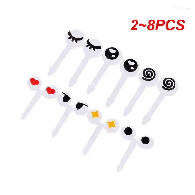 Fourks 2-8pcs Mini Eye Cartoon Picks for Kids Fruit Fruit Fork Bento Box Decor Reusable Children Snack Cake Cake Dessert