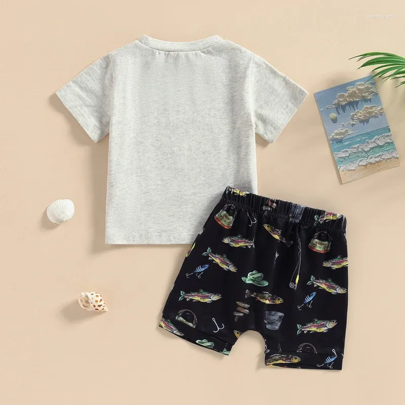 Корта для одежды для малыша летняя мальчик с коротким рукавом с коротким рукавом рыбные хлопковые трюки с жилетом рожденные наряд для одежды брюки карман 2 шт.
