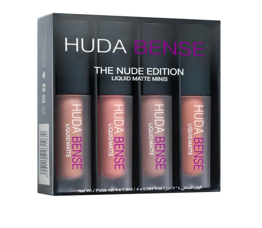 Kit di rossetto liquido lucido libbra huda bense il rosso nudo marrone rosa marrone mini liquido opaco 4pcs5718172