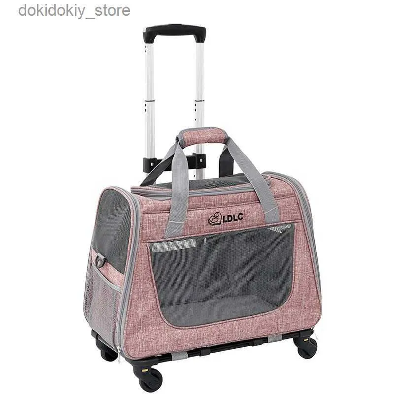 Cat Carriers Crates House Outin Portable Breattable Puppy Carrier Pull Rod Box Pet Trolley Case Cat Travel Transport Ba Cat Cae Handba Do Ryggsäck L49