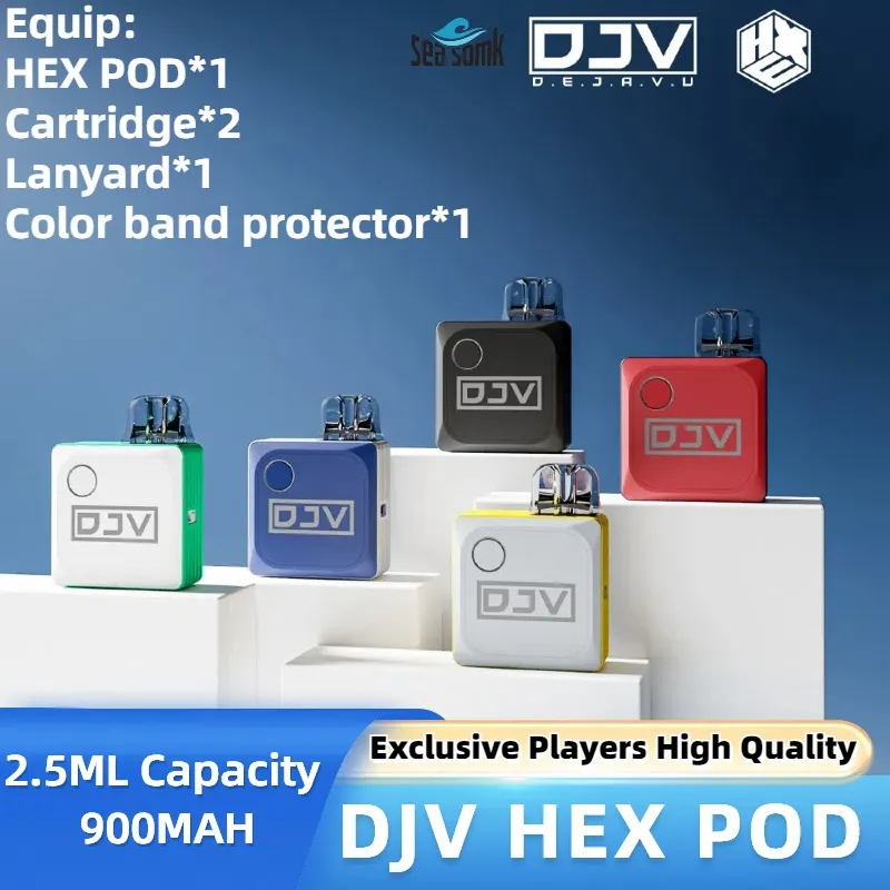 Оригинальный DJV Hex Pod E Cigarette 5 Color Device Device Vape Pen 900mh 2,5 мл картриджа Pod Player Welfare Высококачественный стручок с защитником цветовой полосы Lanyard