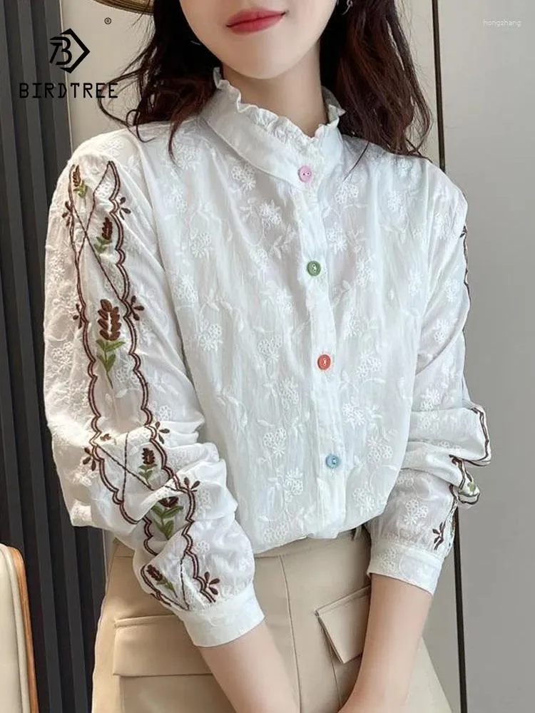 Blouses pour femmes, chemise de broderie en coton d'automne