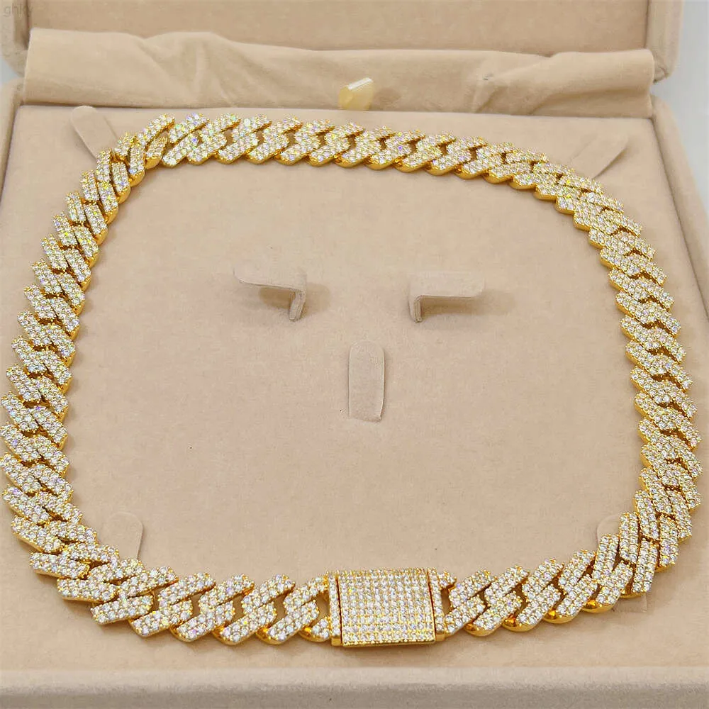 Хип -хоп сияющие украшения захлопывали 15 мм VVS D Color Moissanite Diamond 10k Gold Cuban Link Chain