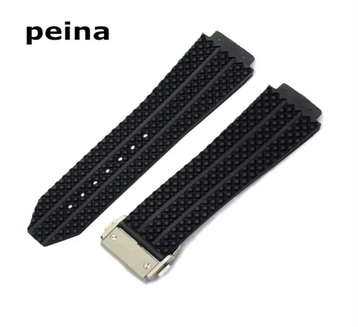 25mmx19mm Novos bandos de relógio masculinos Banda de tira pneu Diver Silicone Rubber Watch Band Strap para Hub277e7374734