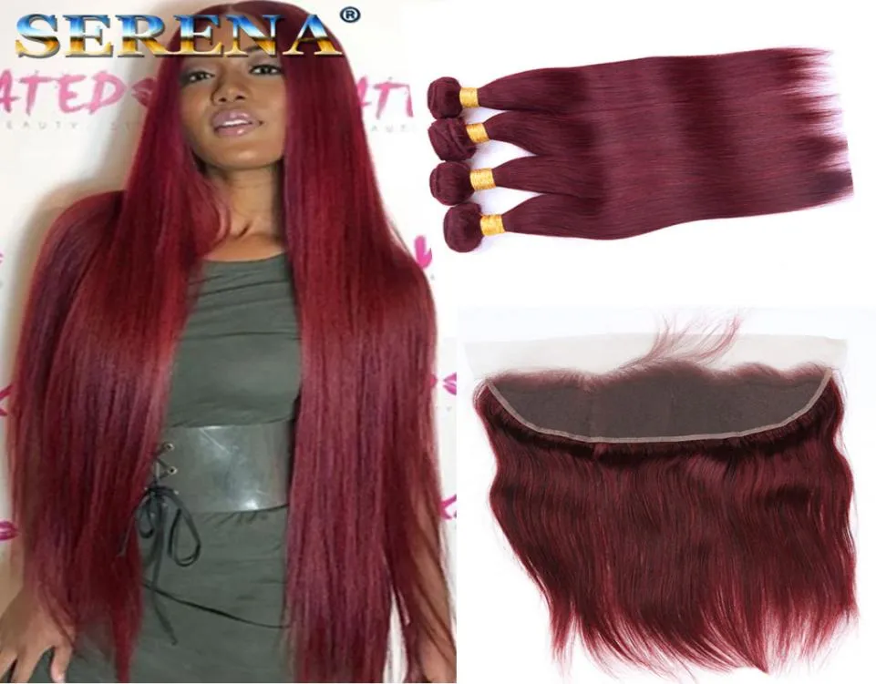 4 Zakaz pakietów Burgundowe Brazylijskie Virgin Hair Prosto 99J Red Hair Wave Bundle Burgundowe Human Hair Burgundowe Weave z 13x4 fron3543806