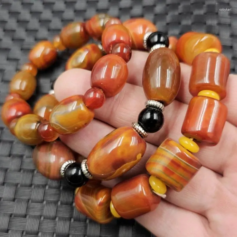 Strand Warring States Red Barrel Beads Chalcedony Road Link Agate Men and Women samma stilarmband