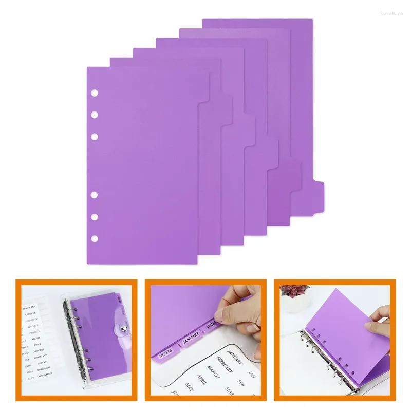 Feuilles Pocket séparateur Ring Paper Dividers Tabs Étiquettes de liant Page PVC pour le carnet