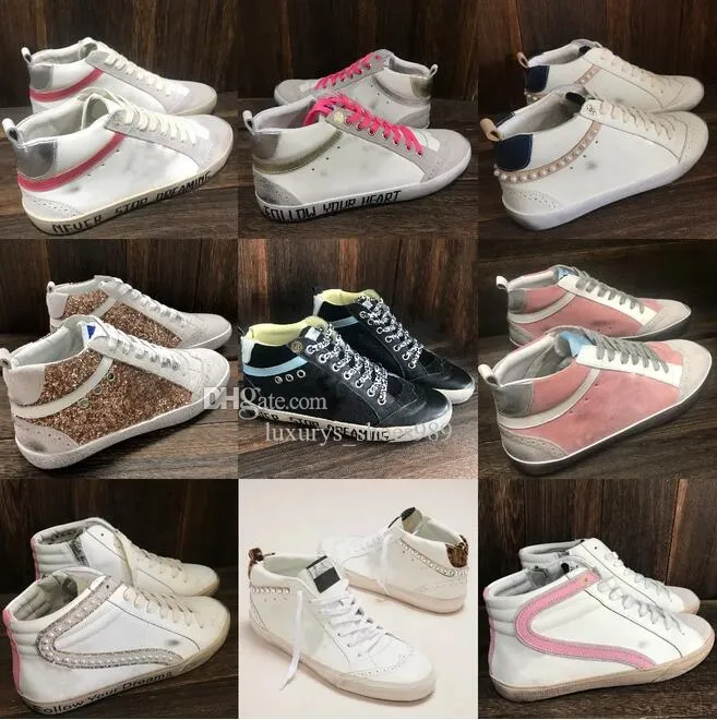 Nouvelle version de baskets hauts de vieilles baskets sales de chaussures pour hommes Chaussures décontractées pour femmes de luxe Sequins italiens Classic Dirty Shoes Sneakers.