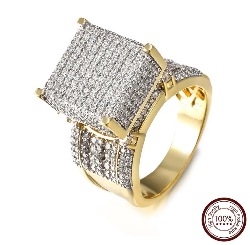 Uomini di alta qualità sugli anelli larghi quadrati 3d zircone zircone gioielli pavimentati cz cristallo brillante regalo per anello di fidanzamento maschile Y11244017537