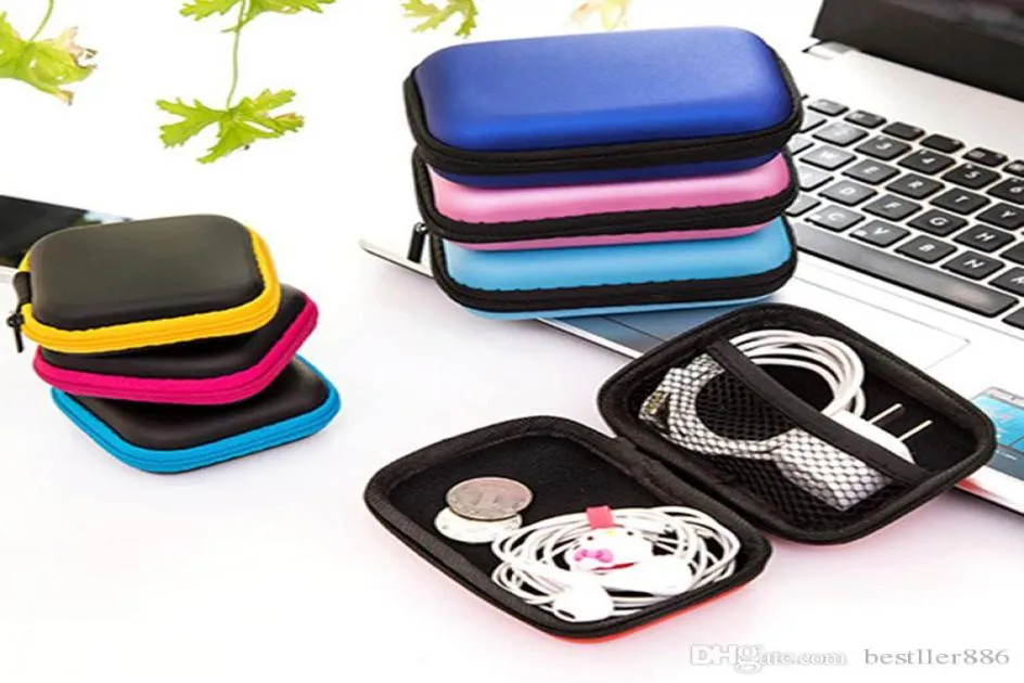 2019 Portable dragkedja hörlurfassläder hörlurar förvaringslåda USB -kabelarrangör som bär hård väska för myntminnet kort7402233