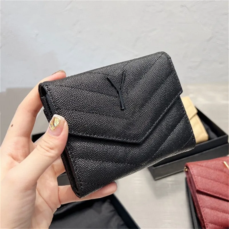 Kvinna Mens Designer Wallet Card Holder äkta läder plånböcker Luxury Square Kort handväska Tre vikta kvinnliga innehavare 10A
