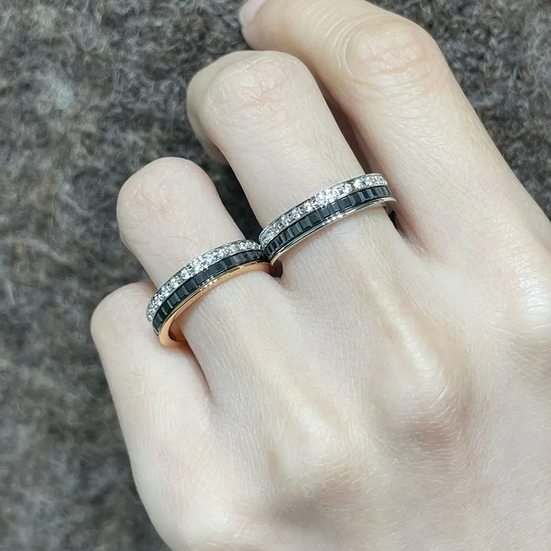 NOWOŚCI WYSOKIE WYSOKIE WYSOKIEJ WYSOKIEJ MARKA DUPE Black Ceramic Pierścień dla kobiet z diamentami mini szerokość