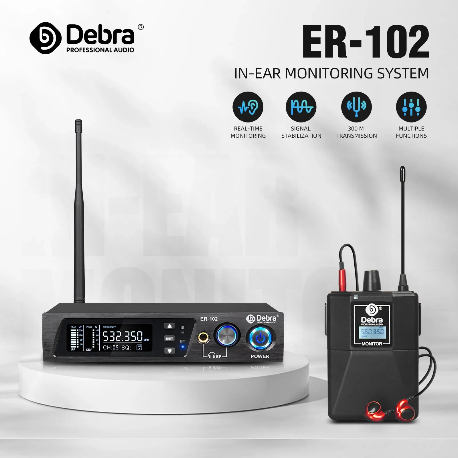 Debra In-Ear Monitoring System UHF bezprzewodowy monitor ER102 80M STATYCZNY odległość efektywna Bluetooth 5.0 dla rejestrubandu 240411